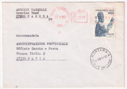 1983-PAPA PIO XII^lire 1400 (1627) Isolato Su Raccomandata Mortara (22.4) - 1981-90: Marcophilia