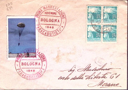1948-BOLOGNA 1 Manifestazione Paracadutisti Annullo Speciale Roso E Chiudiletter - Poste Aérienne