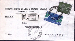 1959-NATO Lire 60 + EUROPA1959 Lire 25 Su Piego Raccomandato Macerata (1.10) - 1946-60: Storia Postale
