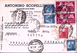1948-ESPRESSI Coppia Lire 5 + Democratica Lire 3 E Tre Lire 5 Su Cartolina Espre - 1946-60: Storia Postale