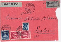 1949-VOLTA Lire 50 E Coppia Lire 20 + DEMACRATICA Lire 5 Su Raccomandata Espress - 1946-60: Storia Postale