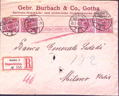1892-GERMANIA Aquila Due Coppie P.10 Su Raccomandata Gotha (22.2) Per L'Italia,  - Cartas & Documentos