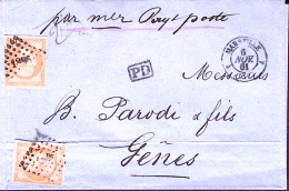 1861-Francia Par Vapeur Poste Manoscritto Su Soprascritta Affrancata Due C.40 Pa - 1853-1860 Napoleon III