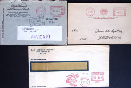1954-AFFRANCATURA MECCANICA ROSSA Tre Buste Intere Con Affrancature Differenti - Frankeermachines (EMA)