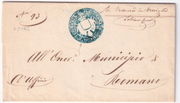 1862-R. TESORERIA DI CIRCONDARIO/TREVIGLIO (Brescia) In Negativo Su Lettera Comp - Marcofilía