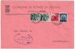 1952-DEMOCRATICA Lire 3 +5 + Coppia Lire 1 Su Busta Ponte Di Legno - 1946-60: Storia Postale