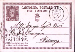 1875-INTRA C.2 (18.8) Su Cartolina Postale Effigie C.10 - Postwaardestukken