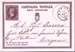 1875-MERATE C.2 (26.11) Su Cartolina Postale Effigie C.10 - Entero Postal