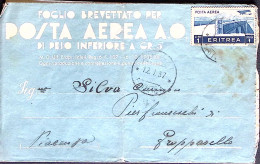 1937-ERITREA Foglio Brevettato Per PA Viaggiato - Erythrée