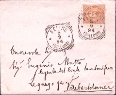 1894-FELTRE Tondo Riquadrato (5.9) Su Busta Affrancata Effigie C.20 - Poststempel