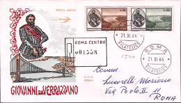1964-GIOVANNI Da VERRAZZANO Serie Completa Su Fdc Raccomandata - FDC