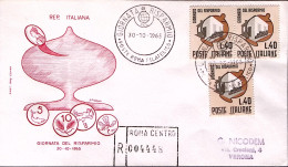 1965-GIORNATA RISPARMIO Tre Singoli Su Fdc Raccomandata - FDC