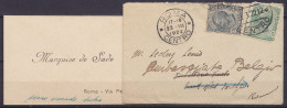 Italie - L. & Carte Visite Marquise De Sade Affr. 20cts Càpt ROMA /22.3.1922 Pour Hôtel Excelsior Réexpédiée à L'Ambassa - Storia Postale