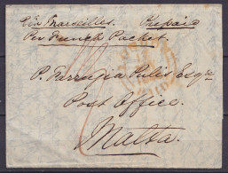 L. Datée 14 Novembre 1848 De Londres Càd "LONDON /17 NOV 1848/ PAID" Pour MALTA - Man. "Prepaid" & "Via Marseille Per Fr - Maritime Post