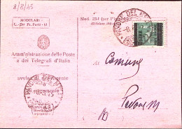 1945-MONUMENTI Sopr Lire 2/c25 Su Avviso Ricevimento Pavone Del Mella (8.7) - Storia Postale