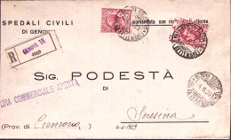 1929-FLOREALE C.75 + LEONI C,10 Su Piego Raccomandato Genova (4.6) - Poststempel