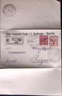 1915-FLOREALE C.2 + LEONI C.10 Su Piego Raccomandato Minerbio (15.4) - Poststempel