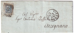 1868-VICENZA C1+punti (28.6) Su Lettera Completa Testo Affrancata C.20 - Marcofilía
