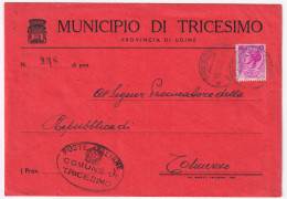 1956-Siracusana Lire 13 (766) Isolato Su Busta Municipio Di Tricesimo (Udine) Co - 1946-60: Marcofilie