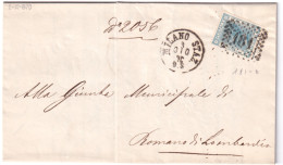 1870-MILANO STAZ C1+punti (3.12) Su Lettera Completa Testo Affrancata C.20 - Marcofilie