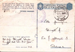 1943-POSTA MILITARE/N 308 C2 (17.9) Su Cartolina Franchigia Piega - Poststempel