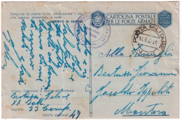 1943-POSTA MILITARE/N 47 C2 (14.6) Su Cartolina Franchigia - Marcophilie