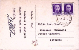 1945-IMPERIALE Coppia C.50 Su Cartolina Augurale Annullo Bovolone( 23.12) - Marcophilie