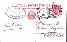 1909-SPILIMBERGO Tondo Riquadrato Su Cartolina Postale Leoni C.10 Mill. 08 - Stamped Stationery