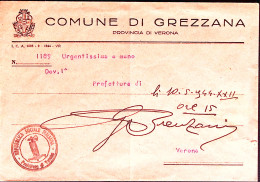 1944-COMUNE DI GREZZANA Intestazione A Stampa Di Busta Viaggiata Piega Centrale - Marcophilie