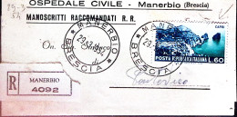 1954-TURISTICA Lire 60 Isolato Su Piego Raccomandato Manerbio (29.3) - 1946-60: Marcophilia