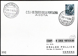 1956-AOSTA TROFEO DELLA MONTAGNA Annullo Speciale E Lineare (23.9) Su Cartolina - Demonstrationen