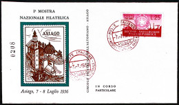 1956-ASIAGO 1 MOSTRA FILATELICA Annullo Speciale Rosso (7.7) Su Busta Non Viaggi - Expositions