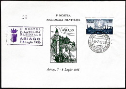 1956-ASIAGO 1 MOSTRA FILATELICA Annullo Speciale (8.7) Su Foglietto Autoadesivo - Expositions