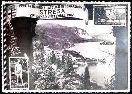 1947-STRESA MOSTRA FILATELICA Annullo Speciale (30.9) Su Cartolina, Non Viaggiat - Expositions