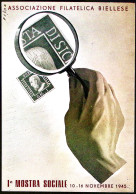 1945-BIELLA 1 MOSTRA FILATELICA Annullo Speciale Rosso (12.11) Su Cartolina Nume - Expositions
