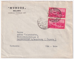 1949-Risorgimento Coppia Lire 20 (588) Su Busta Milano (13.1) Per La Germania - 1946-60: Marcophilia