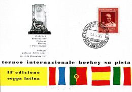 1957-BOLOGNA HOCKEY SU PISTA TROFEO LATINA Annullo Speciale (12.12) Su Cartolina - Demonstrations