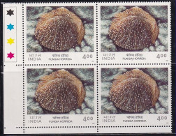 T/L Block Of 4, Mushroom Coral, Corals Of India Series 2001 MNH, Animalia, - Blokken & Velletjes