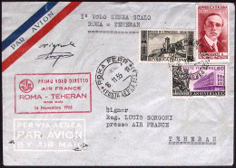 1955-Air France I^volo Diretto Roma Teheran Del 18.11, Busta Con Firma Autografa - Otros & Sin Clasificación