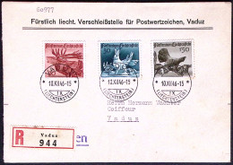1946-Liechtenstein Raccomandata Affr. Serie 3 Valori Caccia Con Annullo Fdc - Autres & Non Classés