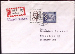 1957-Germania Raccoamandata Affrancata Con Due Valori Commemorativi - Lettres & Documents