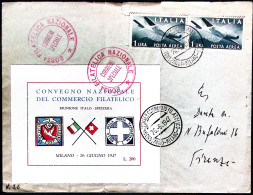 1947-MILANO BORSA FILATELICA CORRIERE SPECIALE Annullo In Rosso Su Busta CONVEGN - Erinnophilie