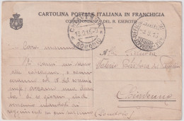 1915-cartolina In Franchigia Con Linea Divisionale Sotto La E Di CORRISPONDENZA  - Marcophilia