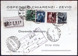1947-raccomandata Ospedale Chiarenzi Zevio Affrancata L.1 + L.2 + L.5 + L.10 Dem - 1946-60: Marcophilia