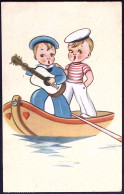 1951-bimbi In Divisa Da Marinaio Con Chitarra, Cartolina Viaggiata Affrancata L. - 1946-60: Marcophilia