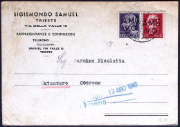 1947-AMG VG L.1+ L.2 Su Cartolina Con Intestazione Sigismondo Samuel Trieste - Marcophilie