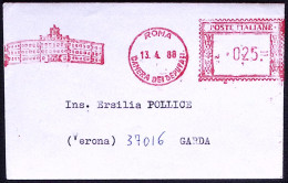 1988-affrancatura Meccanica Rossa Da L.25 Roma Camera Dei Deputati Su Biglietto  - Maschinenstempel (EMA)