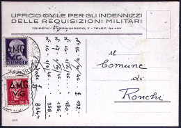 1947-AMG VG L.1+ L.2 Su Cartolina Con Intestazione Ufficio Civile Per Gli Indenn - Marcofilía