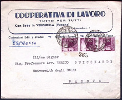 1950-espresso Busta Cooperativa Di Lavoro Tutto Per Tutti Con Sede In Veronella  - 1946-60: Marcophilia