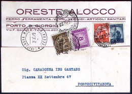 1949-Oreste Alocco Ferramenta Porto San Giorgio  Intestazione Cartolina Affranca - 1946-60: Marcofilie